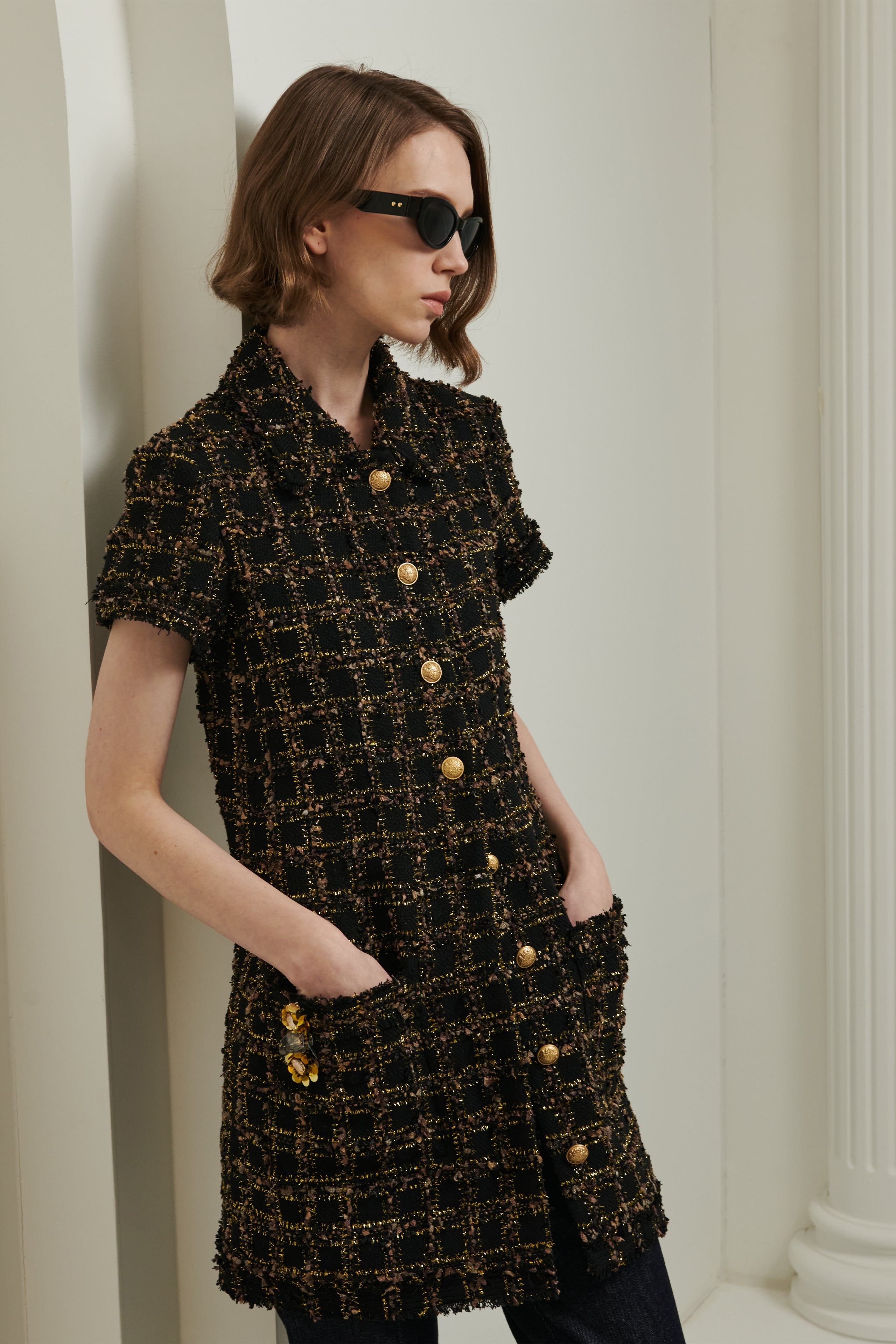 LINA BUTTONDOWN TWEED DRESS VEST JACKET – YÉONI.