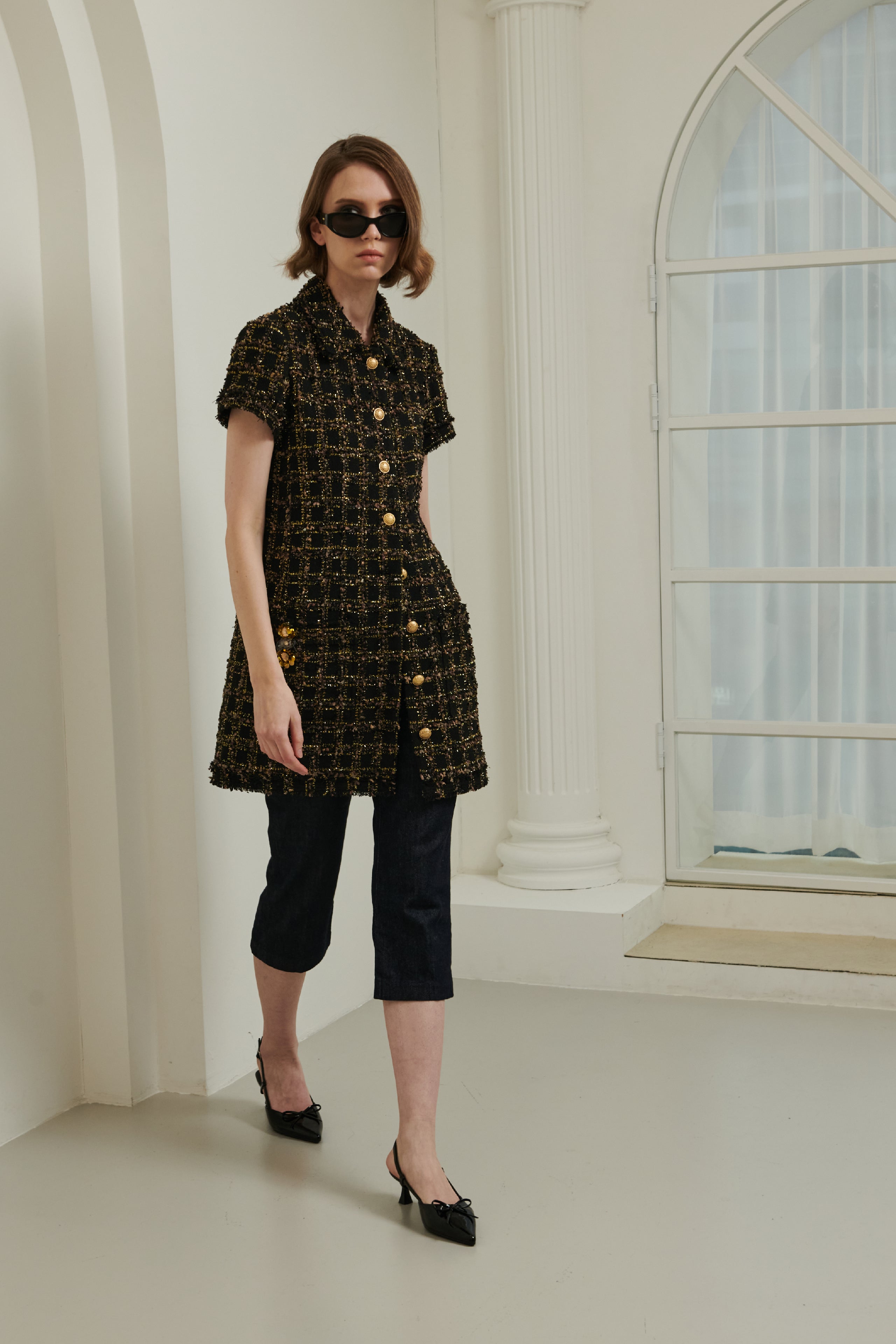 LINA BUTTONDOWN TWEED DRESS VEST JACKET – YÉONI.